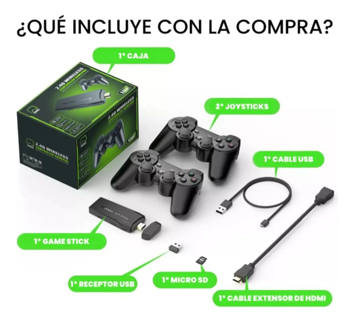 Game Stick Retro 2 Joystick Color Negro Hdmi 64gb 2025 Negro
